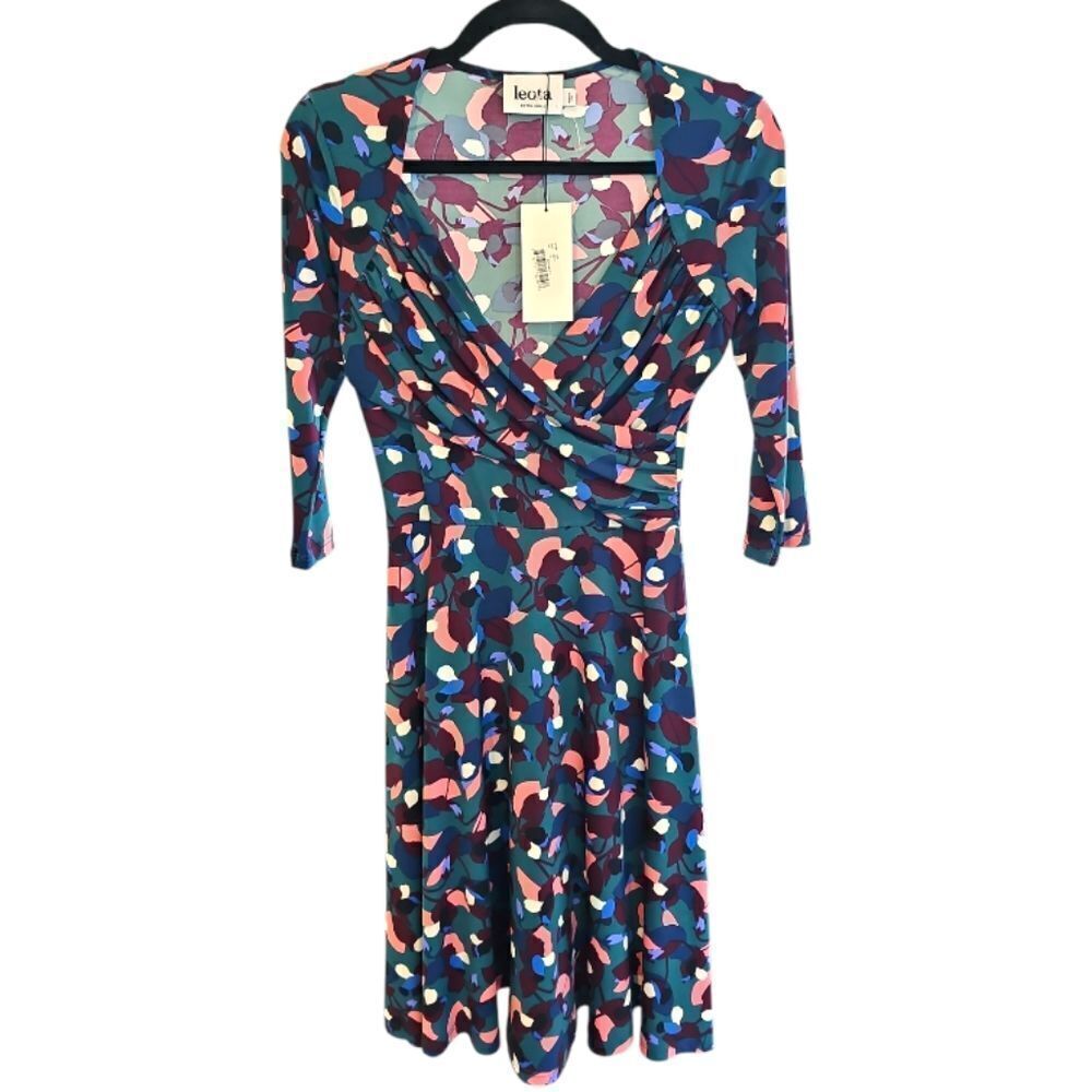 Leota Dress‎ Abstract Floral Print 3/4 Sleeve Dress XS, NWT